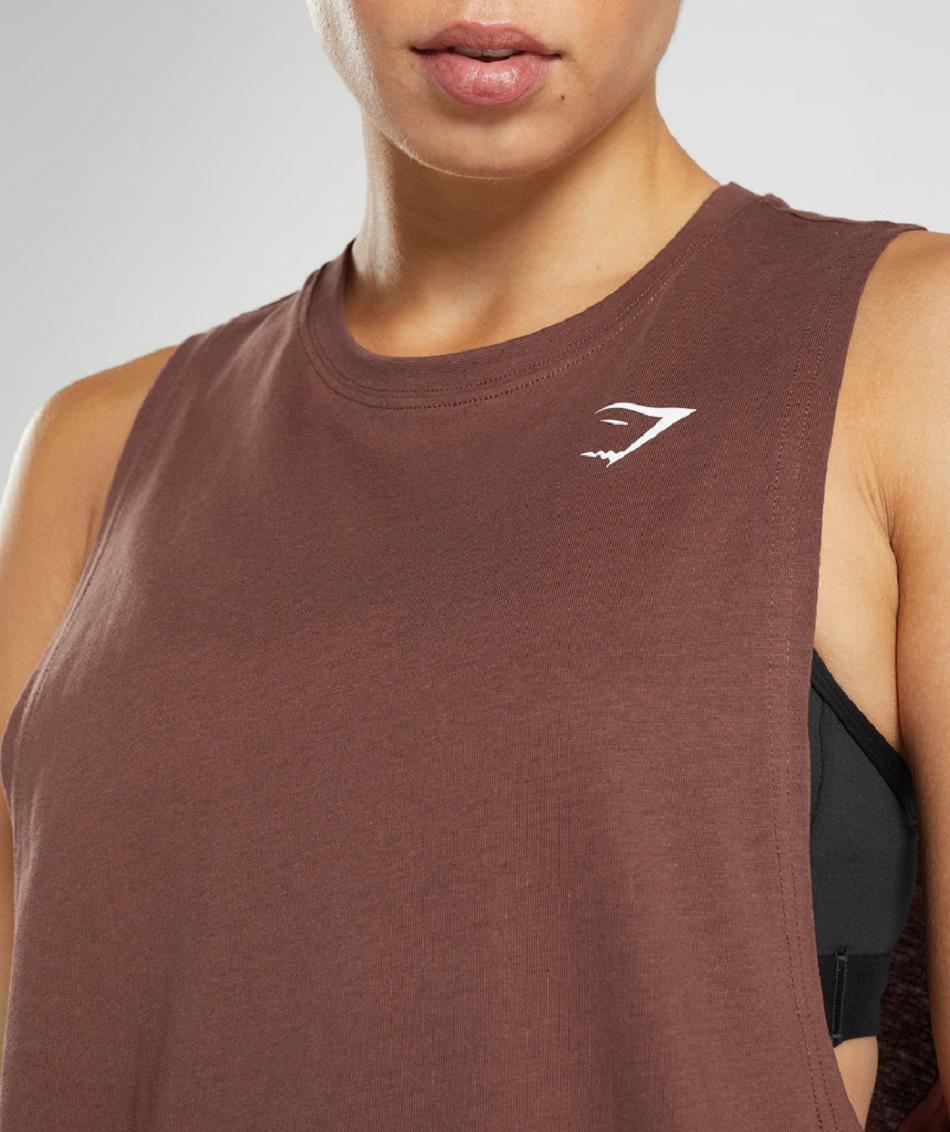 Podkoszulki Damskie Gymshark Treningowe Drop Arm Różowe Brązowe | PL 3086RVD